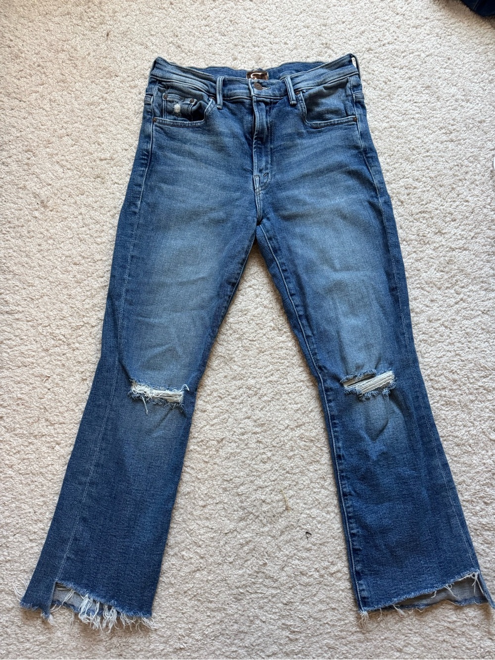 MOTHERS Women’s Blue Distressed Straight-Leg Jeans